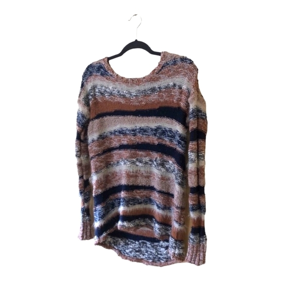 American Eagle Striped Fuzzy Knit Western Boho Pullover Sweater Womens XS Multi - Picture 3 of 8